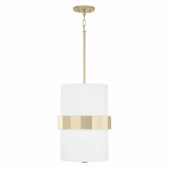 Coupon 🥰 Capital Lighting Sutton 2-light Soft Gold Drum Pendant W/ White Fabric Shade & Frosted Glass Diffuser 🔔