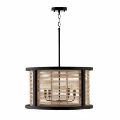 Promo 🌟 Capital Lighting Rico 4-light Flat Black Pendant W/ Mango Wood & Rattan 🤩