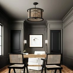 Alternative view of Promo 🌟 Capital Lighting Rico 4-light Flat Black Pendant W/ Mango Wood & Rattan 🤩