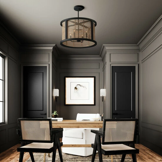 Promo ๐ Capital Lighting Rico 4-light Flat Black Pendant W/ Mango Wood & Rattan ๐คฉ 2 Promo ๐ Capital Lighting Rico 4-light Flat Black Pendant W/ Mango Wood & Rattan ๐คฉ - Image 2