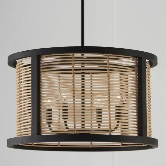 Promo ๐ Capital Lighting Rico 4-light Flat Black Pendant W/ Mango Wood & Rattan ๐คฉ 3 Promo ๐ Capital Lighting Rico 4-light Flat Black Pendant W/ Mango Wood & Rattan ๐คฉ - Image 3