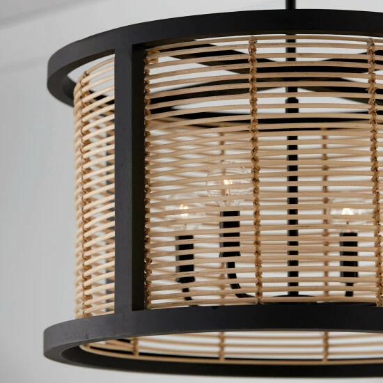 Promo ๐ Capital Lighting Rico 4-light Flat Black Pendant W/ Mango Wood & Rattan ๐คฉ 5 Promo ๐ Capital Lighting Rico 4-light Flat Black Pendant W/ Mango Wood & Rattan ๐คฉ - Image 5