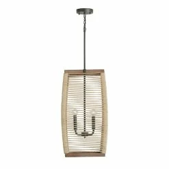 Alternative view of Top 10 🥰 Capital Lighting Jacob 4-light Grey Wash/ Iron Silk/ Rattan Foyer Pendant 🛒