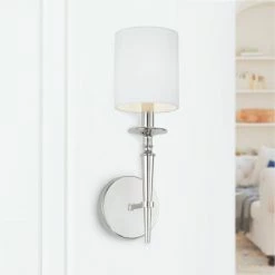 Deals 🔔 Capital Lighting Abbie 1-light 5-inch Wall Sconce W/ White Fabric Shade Polished Nickel 🤩 -Capital Lighting Shop unnamed file 1363