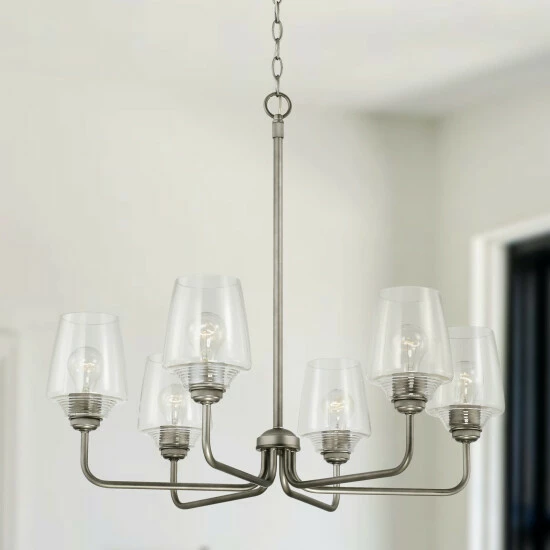 Budget ๐คฉ Capital Lighting Miller 30" 6-light Chandelier W/ Clear Ribbed Glass Graphite ๐ 8 Budget ๐คฉ Capital Lighting Miller 30" 6-light Chandelier W/ Clear Ribbed Glass Graphite ๐ - Image 8