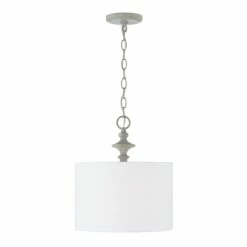 Coupon 🛒 Capital Lighting Penelope 1-light Painted Grey Drum Pendant W/ White Fabric Shade ❤️