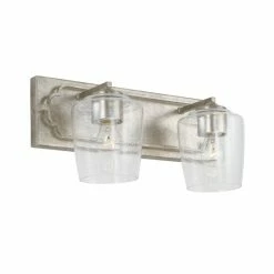Best Sale 🛒 Capital Lighting Merrick 2-light 16-inch Bath/ Vanity Fixture W/ Clear Seeded Glass Antique Silver 🔔
