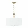 Wholesale 🌟 Capital Lighting Abbie 3-light Drum Pendant W/ White Fabric Shade & White Glass DIffuser Aged Brass ⌛