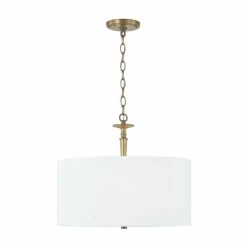 Wholesale 🌟 Capital Lighting Abbie 3-light Drum Pendant W/ White Fabric Shade & White Glass DIffuser Aged Brass ⌛