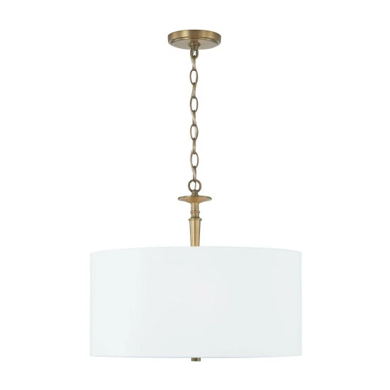 Wholesale 🌟 Capital Lighting Abbie 3-light Drum Pendant W/ White Fabric Shade & White Glass DIffuser Aged Brass ⌛ 1 Wholesale 🌟 Capital Lighting Abbie 3-light Drum Pendant W/ White Fabric Shade & White Glass DIffuser Aged Brass ⌛