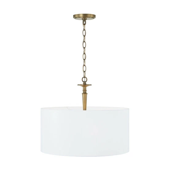 Wholesale 🌟 Capital Lighting Abbie 3-light Drum Pendant W/ White Fabric Shade & White Glass DIffuser Aged Brass ⌛ 2 Wholesale 🌟 Capital Lighting Abbie 3-light Drum Pendant W/ White Fabric Shade & White Glass DIffuser Aged Brass ⌛ - Image 2