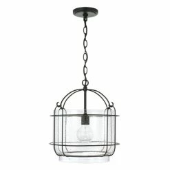 Coupon ⭐ Capital Lighting Harmon 14.25" 1-light Matte Black Pendant W/ Clear Seeded Glass & Outer Cage ❤️