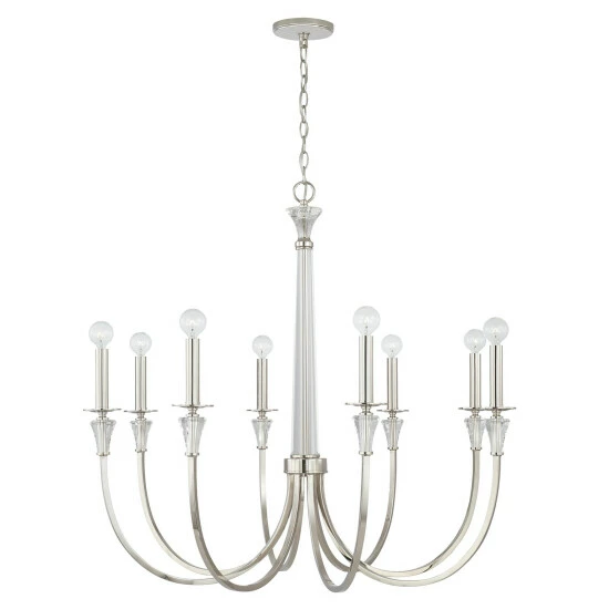 Budget ๐ Capital Lighting Laurent 35.75" 8-light Polished Nickel Chandelier W/ Crystal Column & Bobeches โจ 2 Budget ๐ Capital Lighting Laurent 35.75" 8-light Polished Nickel Chandelier W/ Crystal Column & Bobeches โจ - Image 2