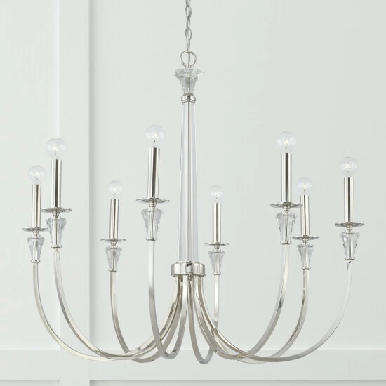 Budget ๐ Capital Lighting Laurent 35.75" 8-light Polished Nickel Chandelier W/ Crystal Column & Bobeches โจ 4 Budget ๐ Capital Lighting Laurent 35.75" 8-light Polished Nickel Chandelier W/ Crystal Column & Bobeches โจ - Image 4