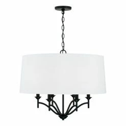 Discount 🎁 Capital Lighting Peyton 6-light Matte Black Drum Pendant W/ White Fabric Shade 🛒