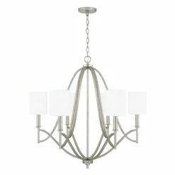 Top 10 ๐ฏ Capital Lighting Sylvia 32" 6-light Chandelier W/ White Fabric Stay-Straight Shades Antique Silver ๐