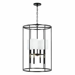 Best reviews of 💯 Capital Lighting Beckham 18.5" 4-light Glossy Black/ Aged Brass Cage Foyer Pendant W/ White Fabric Stay-Straight Shades ⌛