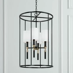 Best reviews of 💯 Capital Lighting Beckham 18.5" 4-light Glossy Black/ Aged Brass Cage Foyer Pendant W/ White Fabric Stay-Straight Shades ⌛ -Capital Lighting Shop unnamed file 2104