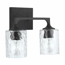 Wholesale 👏 Capital Lighting Clint 2-light Black Iron Bath/ Vanity Fixture W/ Clear Water Glass ❤️