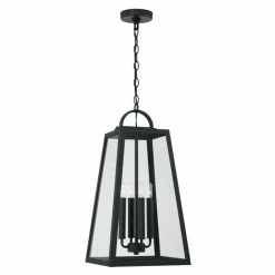 New ✨ Capital Lighting Leighton 12" 4-light Outdoor Hanging Lantern Pendant W/ Clear Glass Black 🎉