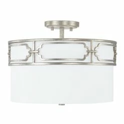 Wholesale 🌟 Capital Lighting Merrick 3-light Dual Mount Semi-Flush/ Pendant W/ White Fabric Shade Antique Silver ⌛