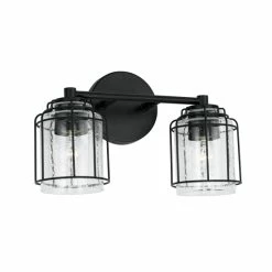 New ⭐ Capital Lighting Harmon Matte Black Bath/ Vanity Fixture W/ Clear Seeded Glass & Metal Cage 🔥