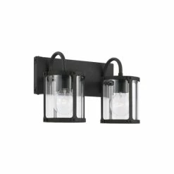 Discount ⌛ Capital Lighting Brennen 2-light Black Iron Bath/ Vanity Fixture W/ Clear Glass 🧨