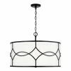 Coupon 👏 Capital Lighting Avery 4-light Matte Black Drum Pendant W/ White Fabric Shade & Frosted Glass Diffuser 🥰
