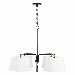 Deals โ Capital Lighting Beckham 36" 4-light Glossy Black/ Aged Brass Chandelier W/ White Fabric Drum Shades โ๏ธ