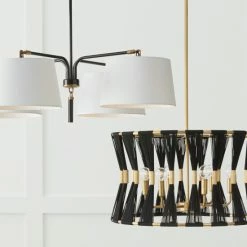 Deals ⌛ Capital Lighting Beckham 36" 4-light Glossy Black/ Aged Brass Chandelier W/ White Fabric Drum Shades ✔️ -Capital Lighting Shop unnamed file 304