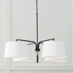 Deals ⌛ Capital Lighting Beckham 36" 4-light Glossy Black/ Aged Brass Chandelier W/ White Fabric Drum Shades ✔️ -Capital Lighting Shop unnamed file 309