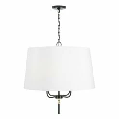 Flash Sale 👏 Capital Lighting Beckham 4-light Glossy Black/ Aged Brass Drum Pendant W/ White Fabric Shade 😉