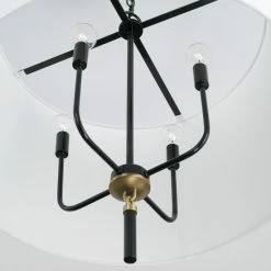 Alternative view of Flash Sale 👏 Capital Lighting Beckham 4-light Glossy Black/ Aged Brass Drum Pendant W/ White Fabric Shade 😉