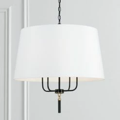 Flash Sale 👏 Capital Lighting Beckham 4-light Glossy Black/ Aged Brass Drum Pendant W/ White Fabric Shade 😉 -Capital Lighting Shop unnamed file 3102