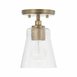 Best Sale ๐คฉ Capital Lighting Baker 1-light Mini Pendant/ Semi-Flush Mount W/ Clear Seeded Glass Aged Brass ๐