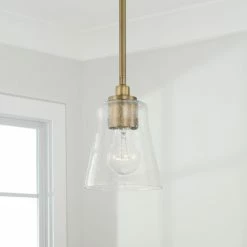 Alternative view of Best Sale 🤩 Capital Lighting Baker 1-light Mini Pendant/ Semi-Flush Mount W/ Clear Seeded Glass Aged Brass 😀