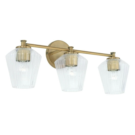 Brand new 👏 Capital Lighting 3-light 24-inch Bath/ Vanity Fixture W/ Clear Fluted Glass Aged Brass 🎉 1 Brand new 👏 Capital Lighting 3-light 24-inch Bath/ Vanity Fixture W/ Clear Fluted Glass Aged Brass 🎉