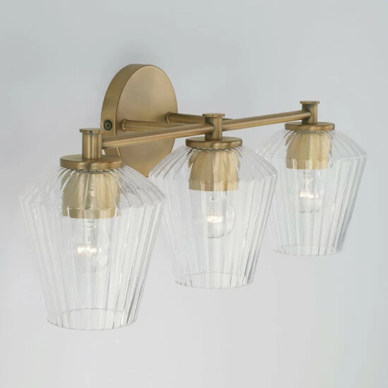 Brand new 👏 Capital Lighting 3-light 24-inch Bath/ Vanity Fixture W/ Clear Fluted Glass Aged Brass 🎉 2 Brand new 👏 Capital Lighting 3-light 24-inch Bath/ Vanity Fixture W/ Clear Fluted Glass Aged Brass 🎉 - Image 2