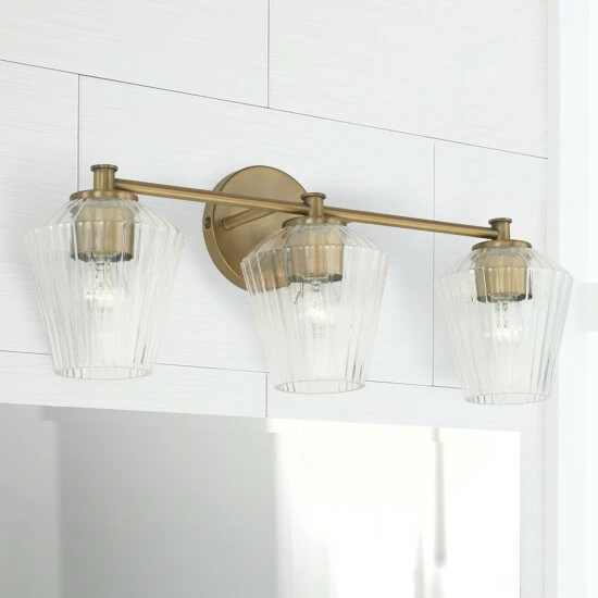 Brand new 👏 Capital Lighting 3-light 24-inch Bath/ Vanity Fixture W/ Clear Fluted Glass Aged Brass 🎉 3 Brand new 👏 Capital Lighting 3-light 24-inch Bath/ Vanity Fixture W/ Clear Fluted Glass Aged Brass 🎉 - Image 3