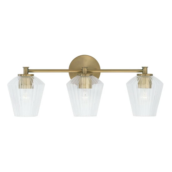 Brand new 👏 Capital Lighting 3-light 24-inch Bath/ Vanity Fixture W/ Clear Fluted Glass Aged Brass 🎉 4 Brand new 👏 Capital Lighting 3-light 24-inch Bath/ Vanity Fixture W/ Clear Fluted Glass Aged Brass 🎉 - Image 4