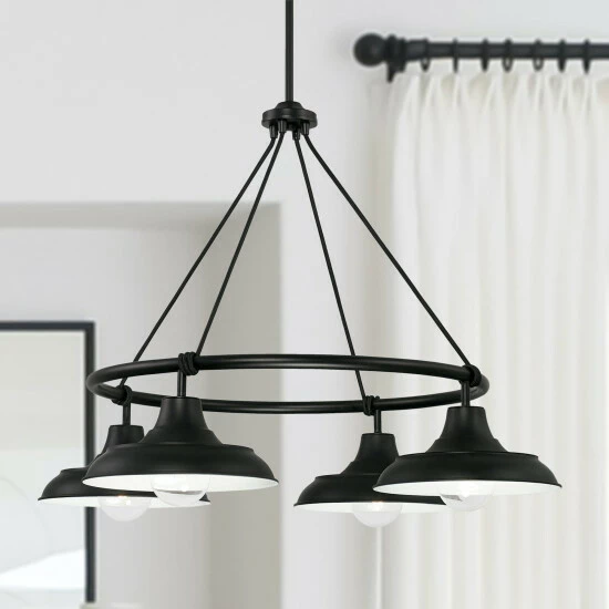 Best Pirce โจ Capital Lighting Jones 32" 4-light Black/ White Shaded Chandelier ๐ 4 Best Pirce โจ Capital Lighting Jones 32" 4-light Black/ White Shaded Chandelier ๐ - Image 4