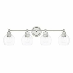 Promo ✨ Capital Lighting Mid-Century 32-inch 4-light Bath/ Vanity Fixture W/ Clear Glass Polished Nickel 👍