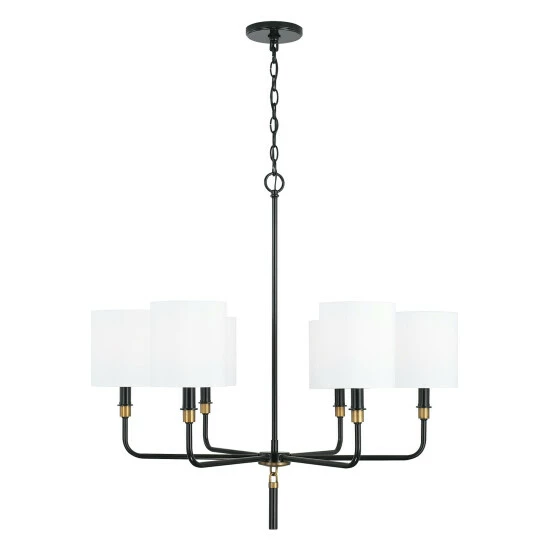 Best Sale ๐ Capital Lighting Beckham 32" 6-light Glossy Black/ Aged Brass Chandelier W/ White Fabric Drum Shades ๐ฅ 1 Best Sale ๐ Capital Lighting Beckham 32" 6-light Glossy Black/ Aged Brass Chandelier W/ White Fabric Drum Shades ๐ฅ