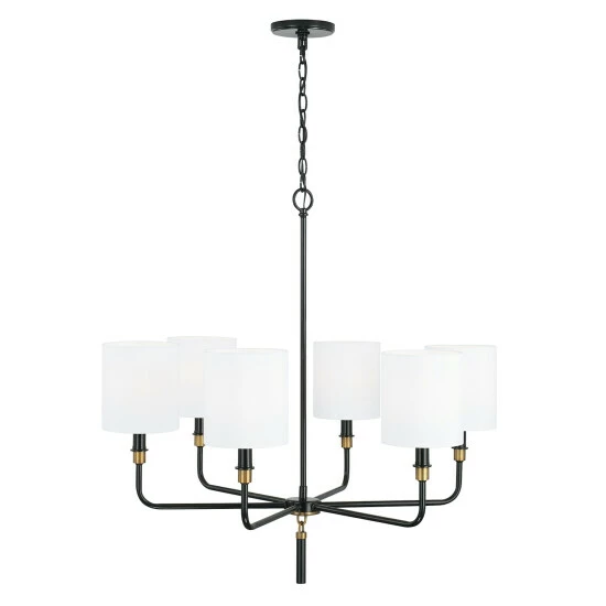 Best Sale ๐ Capital Lighting Beckham 32" 6-light Glossy Black/ Aged Brass Chandelier W/ White Fabric Drum Shades ๐ฅ 2 Best Sale ๐ Capital Lighting Beckham 32" 6-light Glossy Black/ Aged Brass Chandelier W/ White Fabric Drum Shades ๐ฅ - Image 2