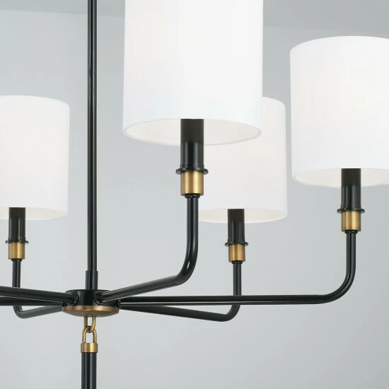 Best Sale ๐ Capital Lighting Beckham 32" 6-light Glossy Black/ Aged Brass Chandelier W/ White Fabric Drum Shades ๐ฅ 3 Best Sale ๐ Capital Lighting Beckham 32" 6-light Glossy Black/ Aged Brass Chandelier W/ White Fabric Drum Shades ๐ฅ - Image 3