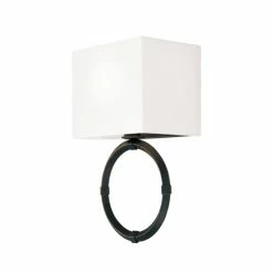 Best Sale 🌟 Capital Lighting Ogden 1-light Brushed Black Iron Wall Sconce W/ Rectangular White Fabric Bolt-On Shade ✨