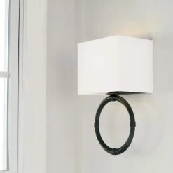 Best Sale 🌟 Capital Lighting Ogden 1-light Brushed Black Iron Wall Sconce W/ Rectangular White Fabric Bolt-On Shade ✨ -Capital Lighting Shop unnamed file 671