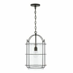 Brand new ๐ Capital Lighting Harmon 12" 1-light Matte Black Pendant W/ Clear Seeded Glass & Outer Cage ๐