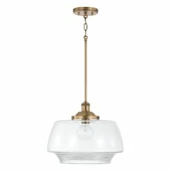 Promo ⌛ Capital Lighting Miller 15" 1-light Pendant W/ Clear Ribbed Glass Aged Brass ❤️