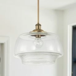 Promo ⌛ Capital Lighting Miller 15" 1-light Pendant W/ Clear Ribbed Glass Aged Brass ❤️ -Capital Lighting Shop unnamed file 888